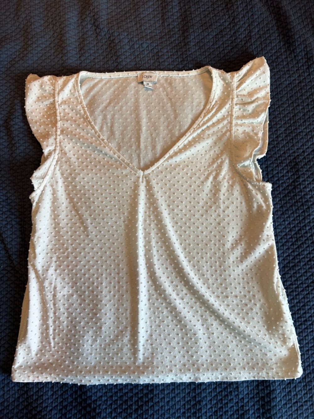 J. Crew White Swiss Dot V-Neck Flutter Sleeve Top
